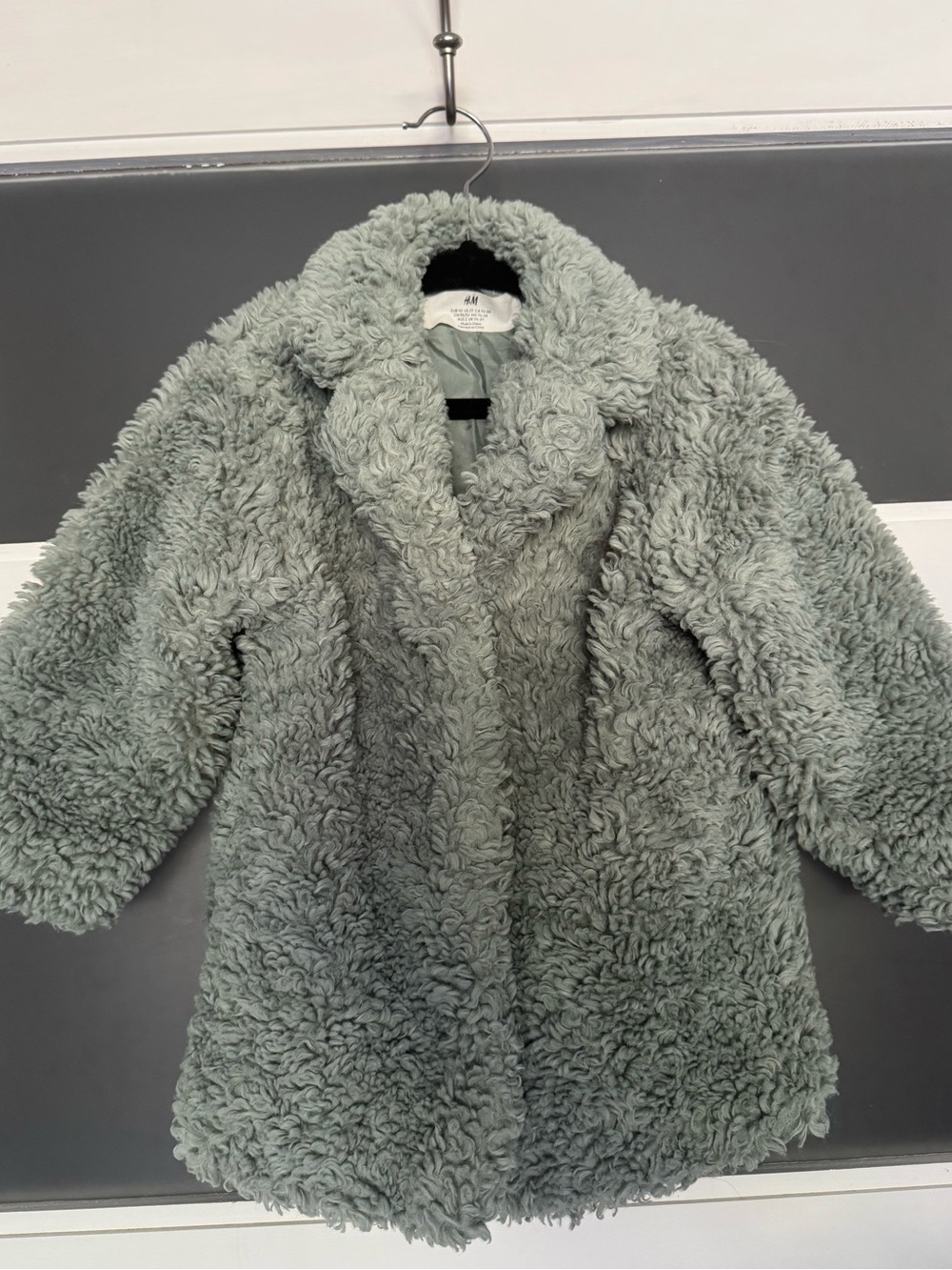H&M Sage Green Teddy Faux-Shearling Coat